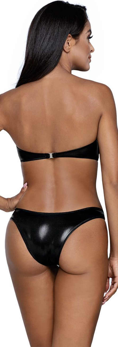 Sexy čierne lesklé dvojdielne plavky bez ramienok