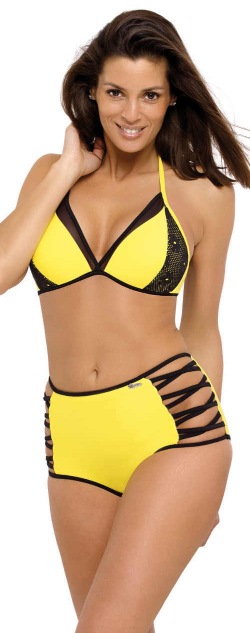 Trendy žlté dvojdielne plavky s vysokými nohavičkami