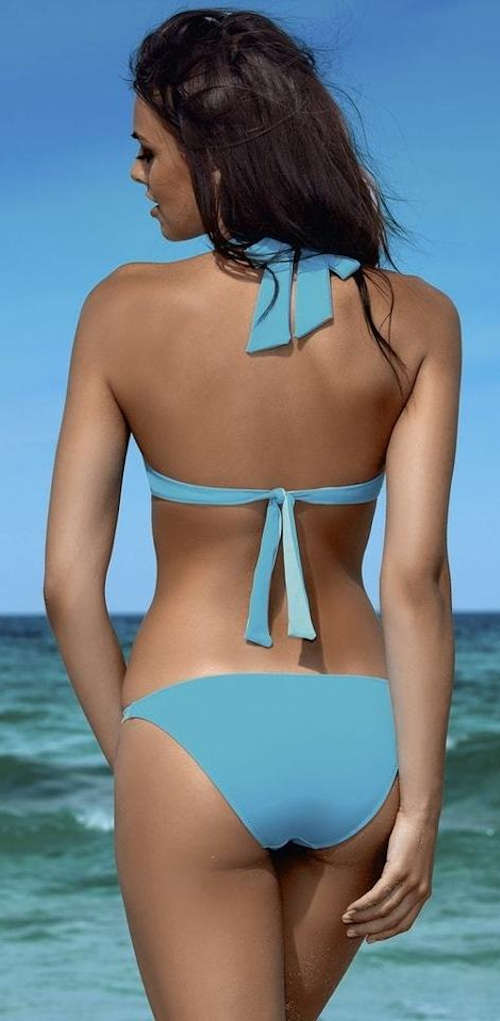 Luxusné tyrkysové dvojdielne plavky so zaväzovaním za krkom a na chrbte