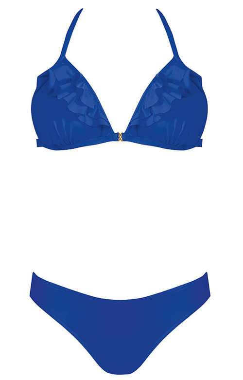 Modré dámske dvojdielne plavky s volánikmi