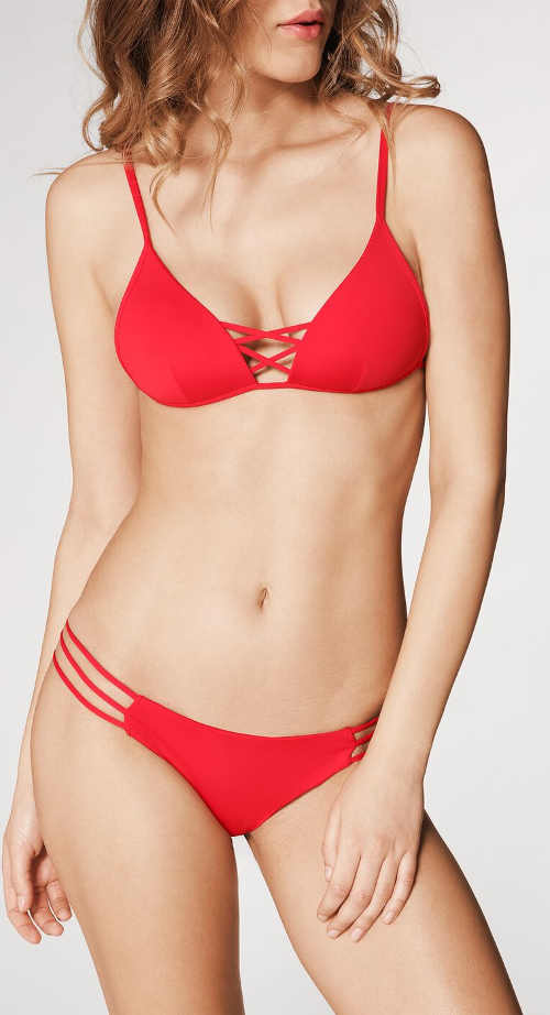 Jednofarebné červené sexy dámske dvojdielne plavky