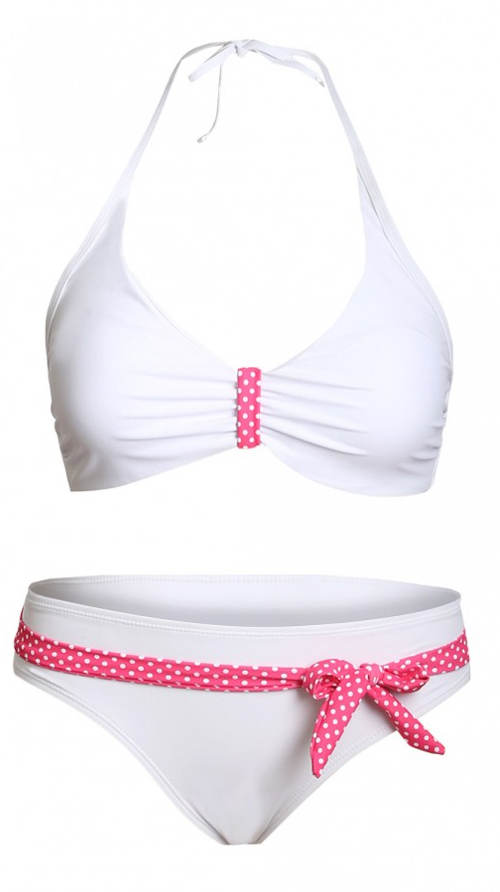 Bielo-ružové dámske dvojdielne plavky