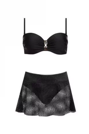 Luxusné plavky v čiernej farbe so sukňou s čipkovým vzorom