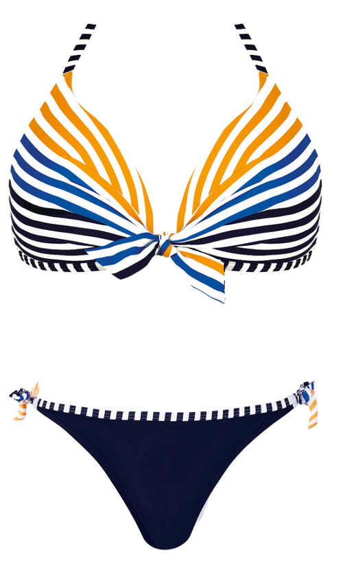 Žlto-modré pruhované dvojdielne plavky s push-up efektom