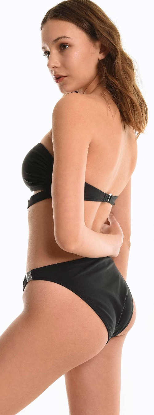 Čierne bandeau plavky bez ramienok pre menšie poprsie