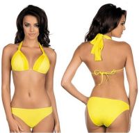 Dámske dvojdielne plavky kanárikovo žltej farby s ramienkami za krk